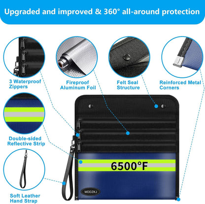 6500℉ Upgraded Fireproof Cash Bag (11.2x7.7 inch) with 2 Pockets,Small Fireproof Safe with 2 Zipper,Storage Cash,Legal Documents Safe,10 Layers of Heat Insulated Materials(2 Pack)