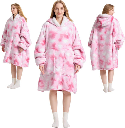 Kipswiza Wearable Blanket Hoodie Gifts for Women and Men, Oversized Cozy Warm Flannel Sherpa Hooded Blankets Sweatshirt with Giant Pockets for Adult and Teens, Dark Gray