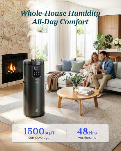 LACIDOLL 16L Cool Mist Tower Humidifier for 1500 sq.ft Large Room | Top fill cool mist, 360° nozzles, night light, quiet, adjustable humidity, perfect for home, greenhouse, office with remote