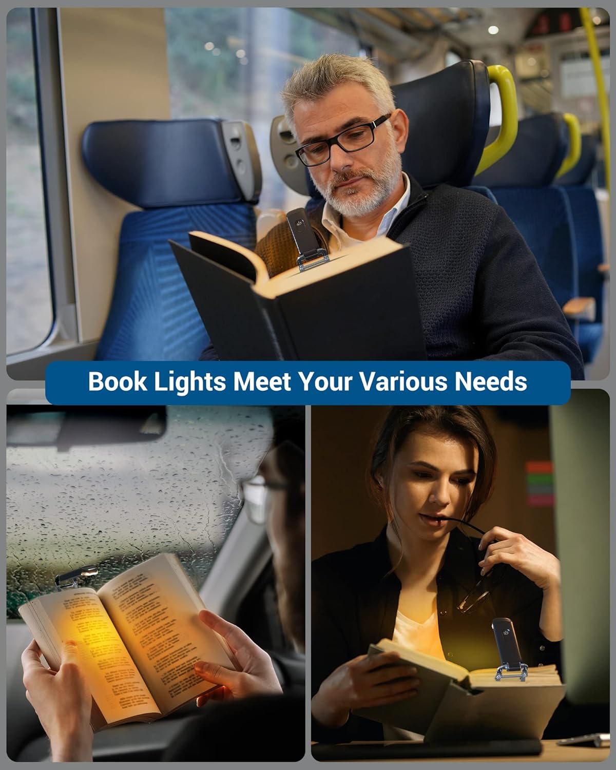 DEWENWILS Book Reading Light, Amber Warm Clip On LED with 3 Adjustable Brightness for Eye Protection, Rechargeable USB, Perfect for Bookworms, Kids (White)