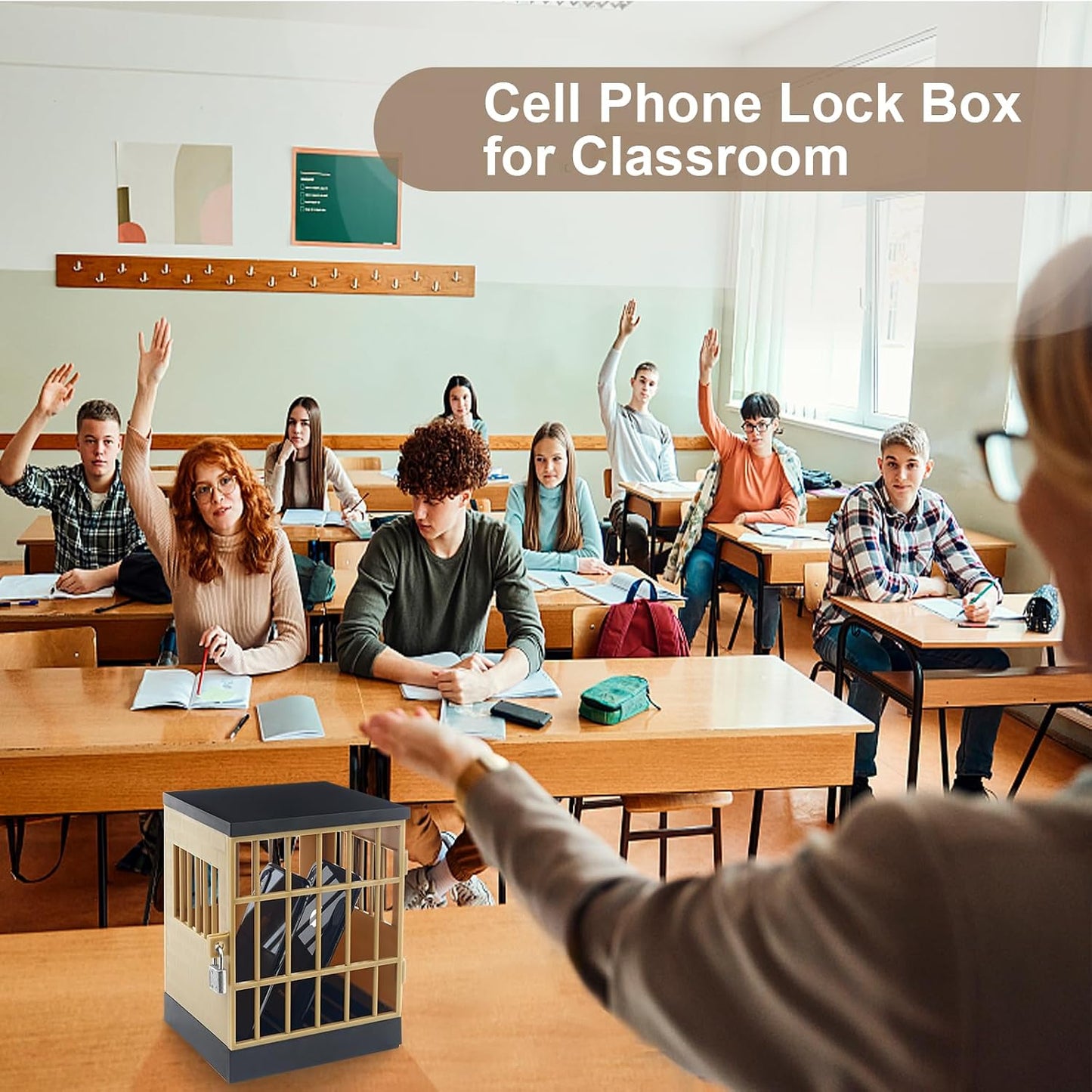 Gemaxvoled Cell Phone Jail Lock Box, Mobile Phones Prison Lockable Cage for Classroom Family Time Party