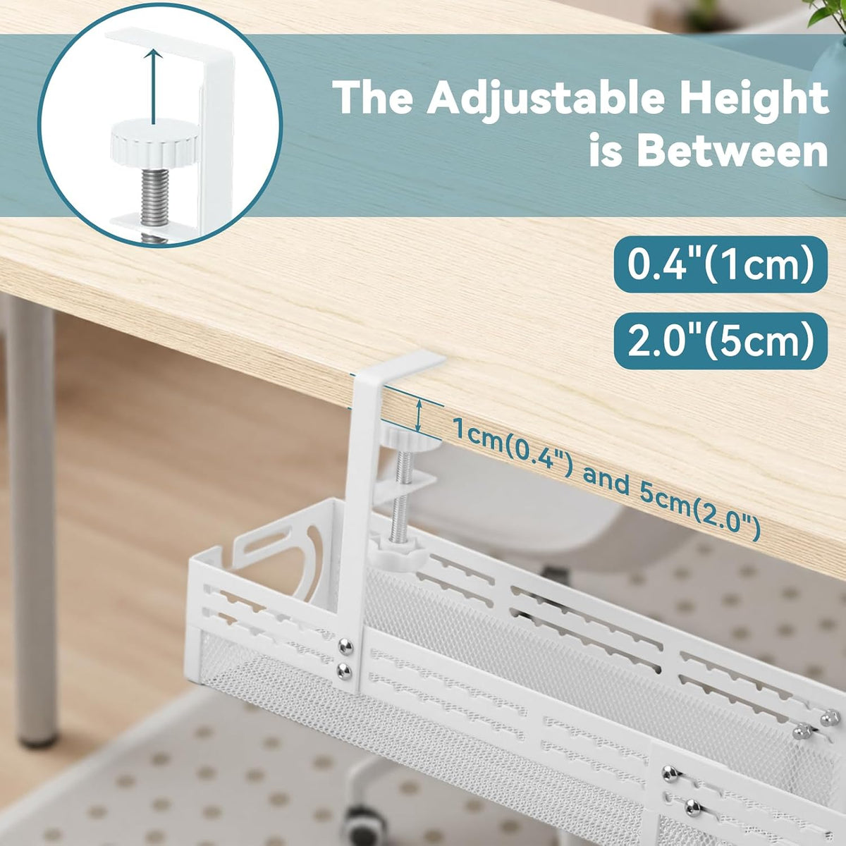Under Desk Cable Management Tray, No Drill Mesh Cable Tray Cord Organizer