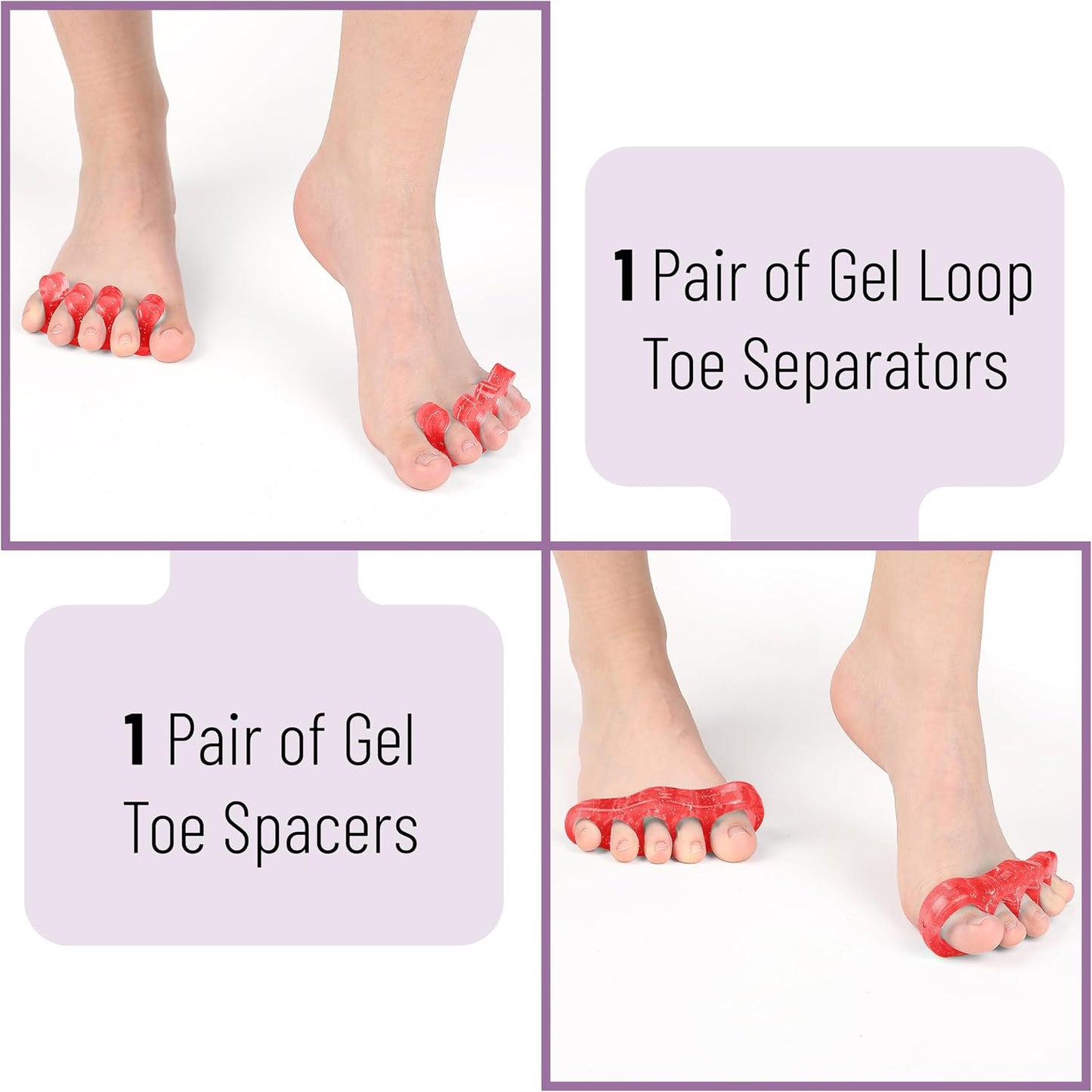 DR. JK- ToePal Gel Toe Separator, 2 Pairs, Toe Spacers, Toe Straightener, Hammer Toe Straightener, Toe Spreader, Toe Stretcher, Toe Corrector for Women and Men, Bunion Corrector
