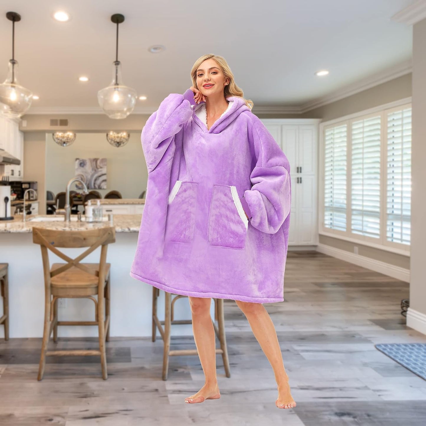 Kipswiza Wearable Blanket Hoodie Gifts for Women and Men, Oversized Cozy Warm Flannel Sherpa Hooded Blankets Sweatshirt with Giant Pockets for Adult and Teens, Dark Gray