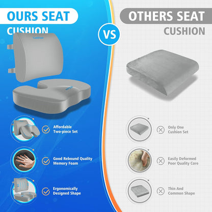 CushZone Ergonomic Seat Cushion & Lumbar Support Pillow - Memory Foam for Sciatica Pain Relief & Posture Correction, Non-Slip Chair Cushions for Office Chair/Car/Wheelchair/Travel (Black)
