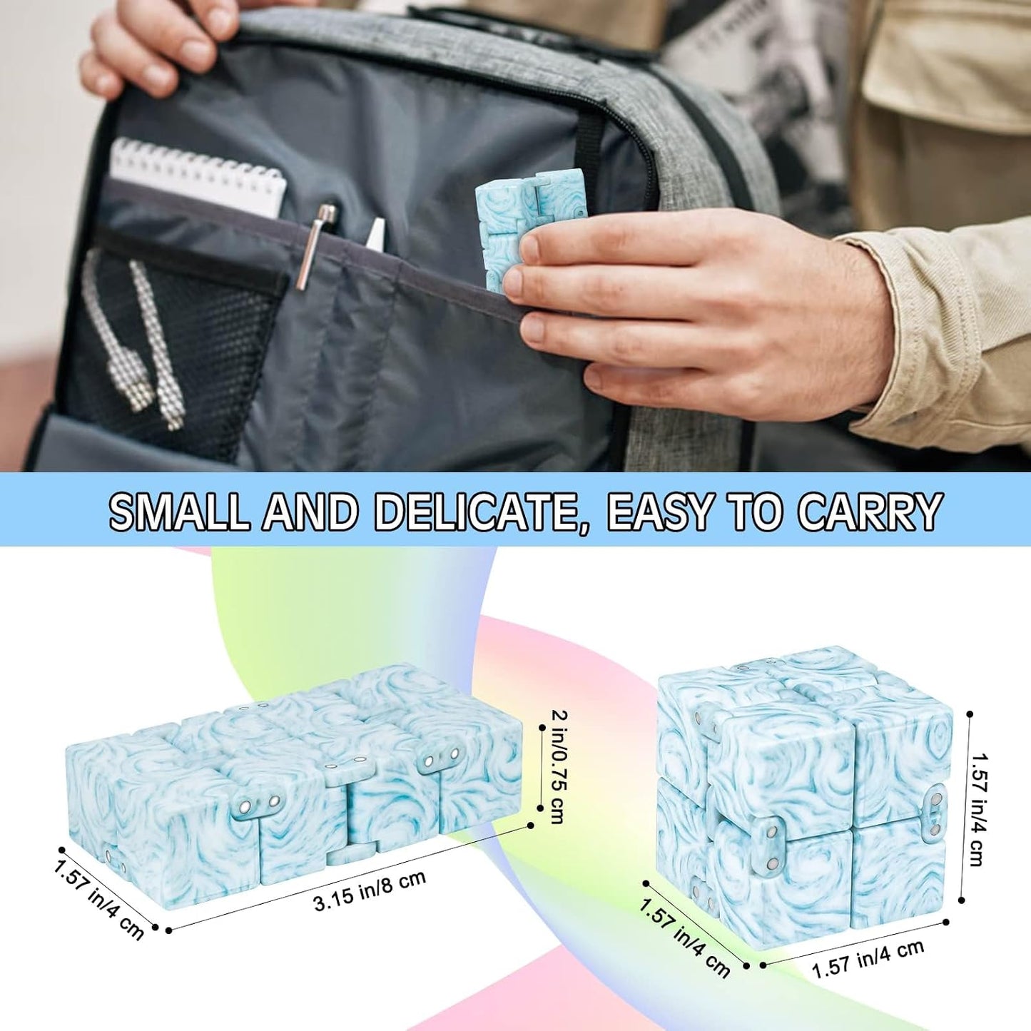 Infinity Cube Fidget Toy Stress Relieving Fidgeting Game for Kids and Adults,Cute Mini Unique Gadget for Anxiety Relief and Kill Time (Macaron Blue)