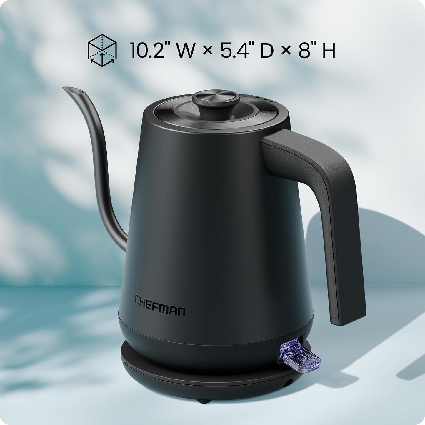 Chefman Gooseneck Electric Kettle, 0.8L Pour Over Tea Kettle for Coffee and Tea, One-Touch Operation, Boil-Dry Protection, Auto Shut-Off, Ultra-Fast Hot Water Boiler – Black