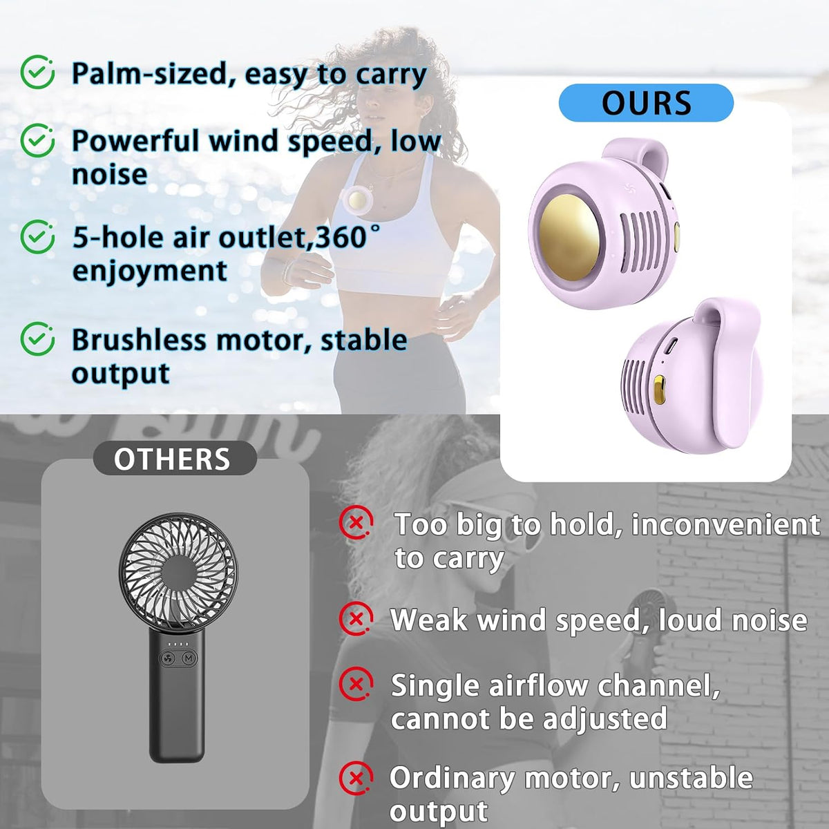 Portable Clip-On Fan, Mini USB Rechargeable 360° Rotatable Fan, Personal Fan 3-Speed Silent Mini Bladeless Fans (White)