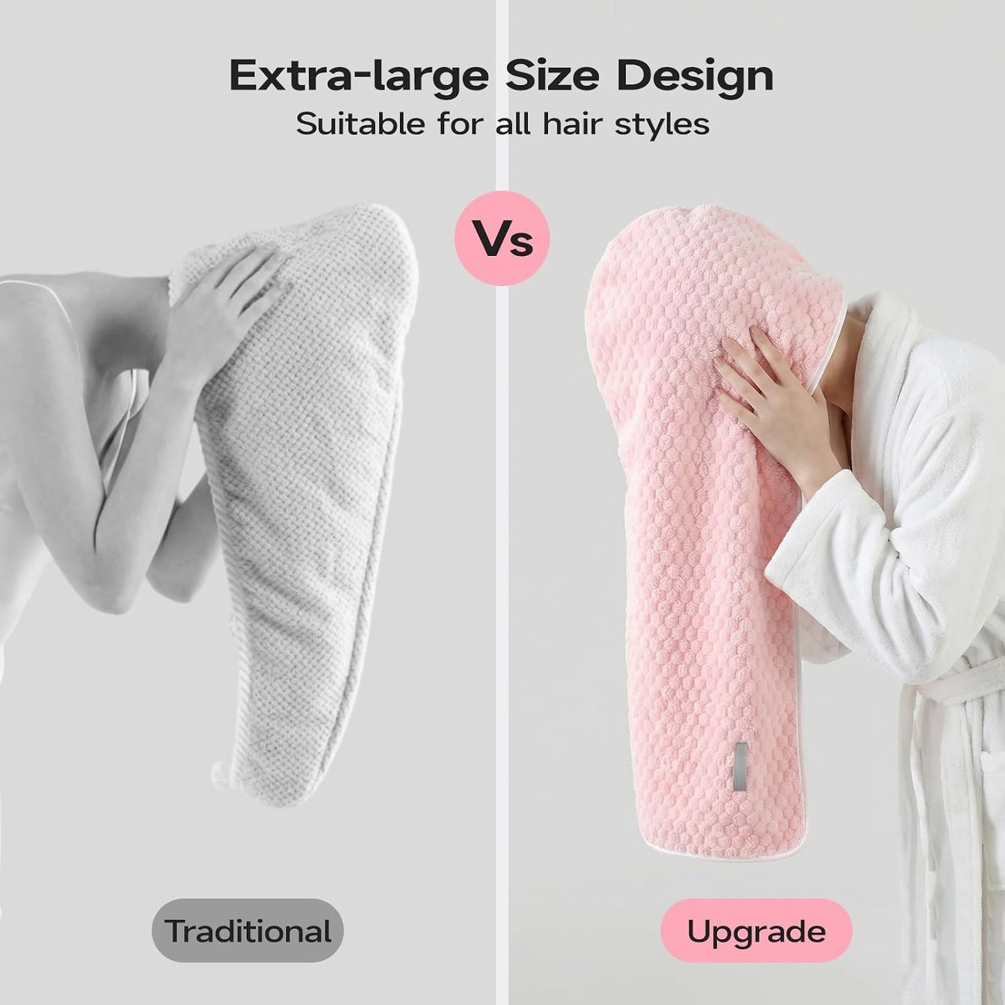 REDKISS 3 Pack Microfiber Hair Towels - Extra Large Hair Towel Wrap for Women, 24x42 inch Hair Towels with Elastic Strap, Super Soft Hair Drying Towels for Long, Thick, Curly Anti Frizz Turbans