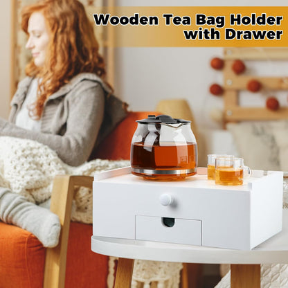 Cinnvoice Tea Bag Organizer Wooden Tea Storage Box, Black