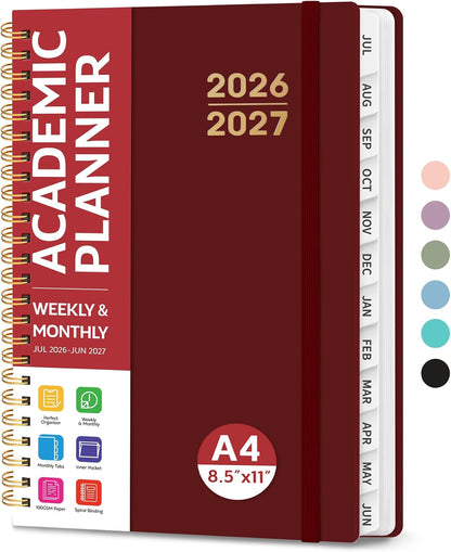 Planner 2026-2027 for Women & Men, Academic Monthly and Weekly Calendar Planner, Jul 2026 - Jun 2027, A5 (6.3" x 8.5"), Teacher Student Planning Book with Tabs, Ideal for Office School Supplies - Pink