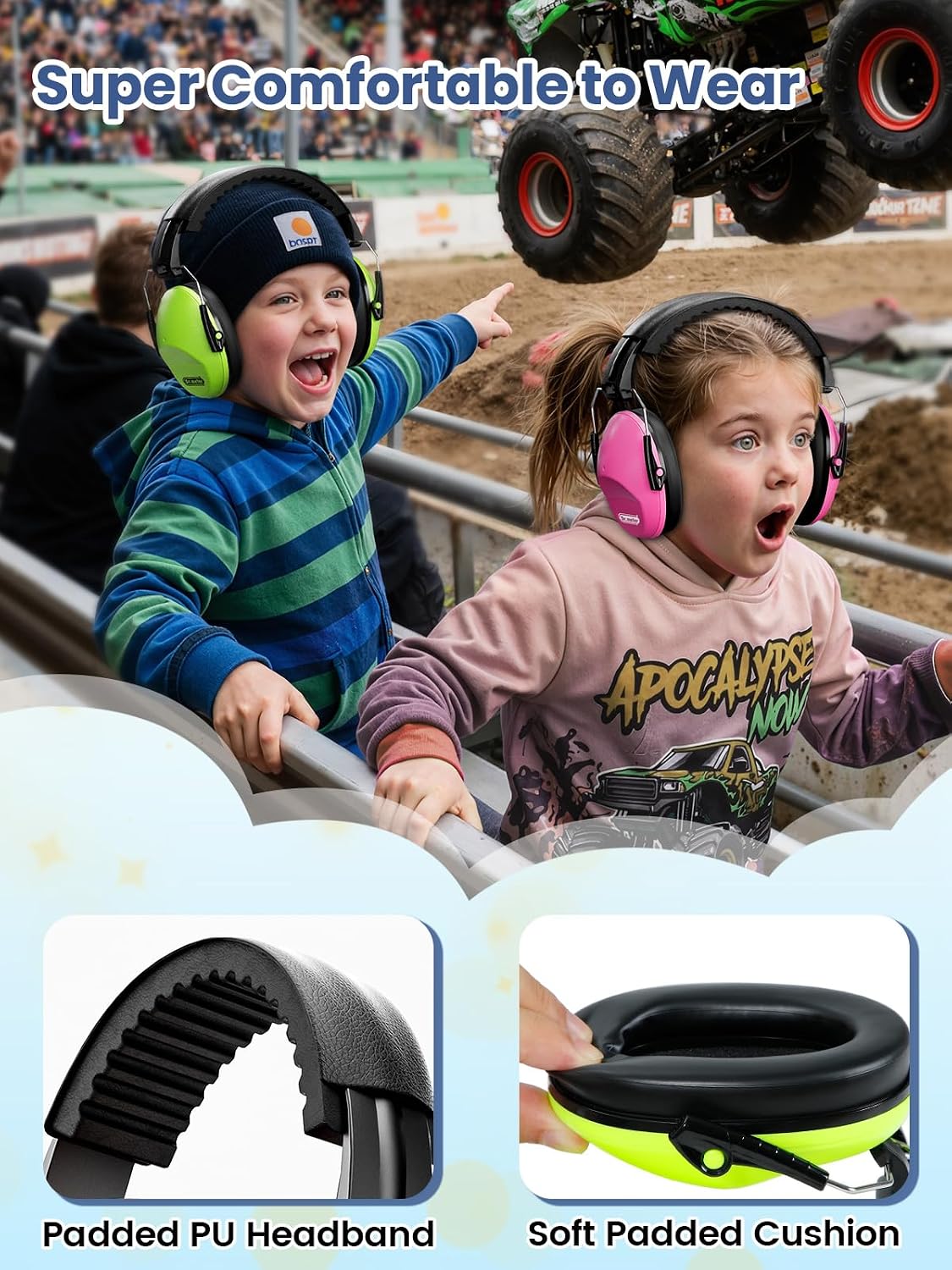 Dr.meter Ear Muffs for Noise Reduction: 27.4SNR Noise Cancelling Headphones for Kids Adults, EM100 Adjustable Hearing Protection Earmuffs for Monster Jam, Autism Sensory, Concerts, Fireworks- 3PACK