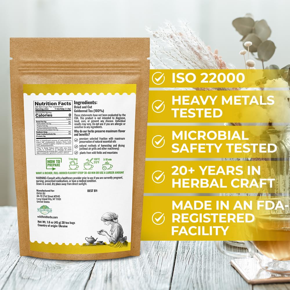 30 Bags Goldenrod Tea Herb Golden Root (Solidago virgaurea L.) - 45g Dried Golden Rod Herbs Herbal Tea