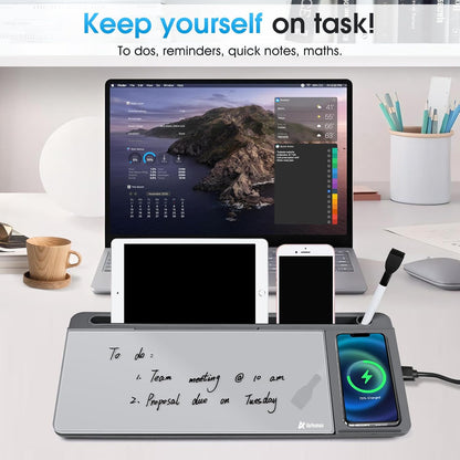 Varhomax Glass Weekly Dry Erase Desk White Board, Desktop to Do List Planner Whiteboard Calendar with Storage Caddy Memo for Home and Office, White