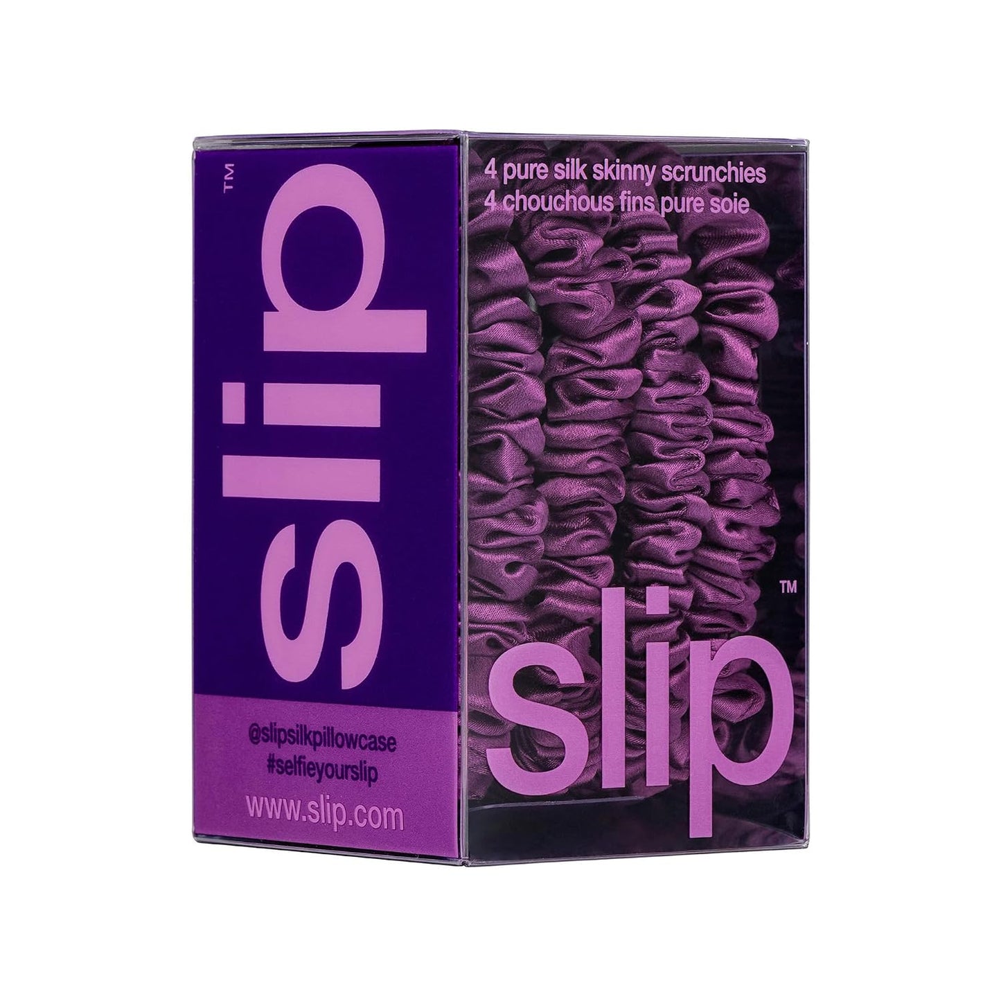 Slip Silk Hair Ties — Skinny Silk Black Scrunchies, No Damage, No Crease, Anti-Breakage |100% Mulberry Silk | All Hair Types | Made with Proprietary Slipsilk™ | Set of 4