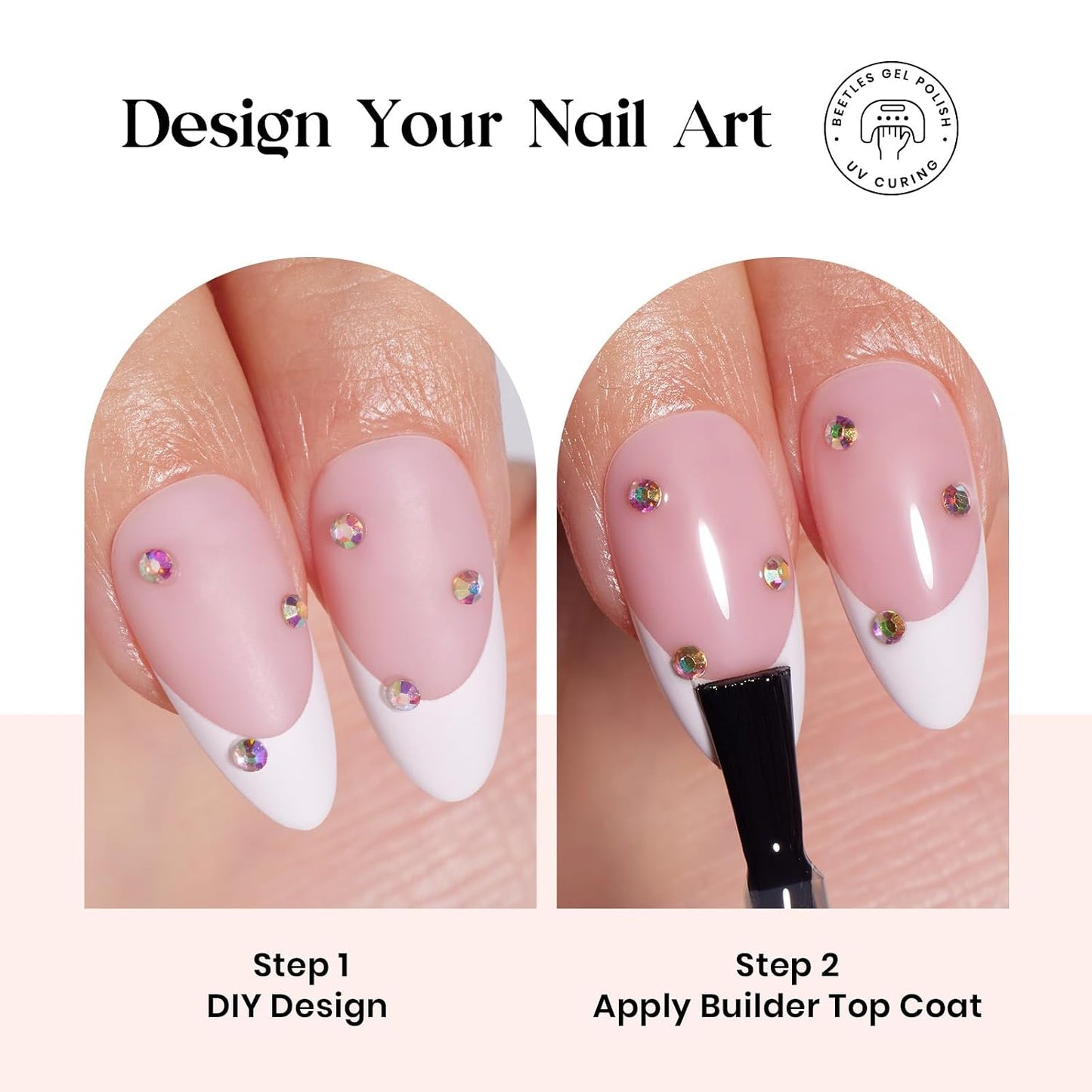 Beetles Press On Nail Kit-Short Square French Tip Press On Nails, 150Pcs Pink French Nail Tips with Nail Glue & Remover Builder Top Coat Nail Lamp, All-in-One DIY Fake Nails Gift for Women