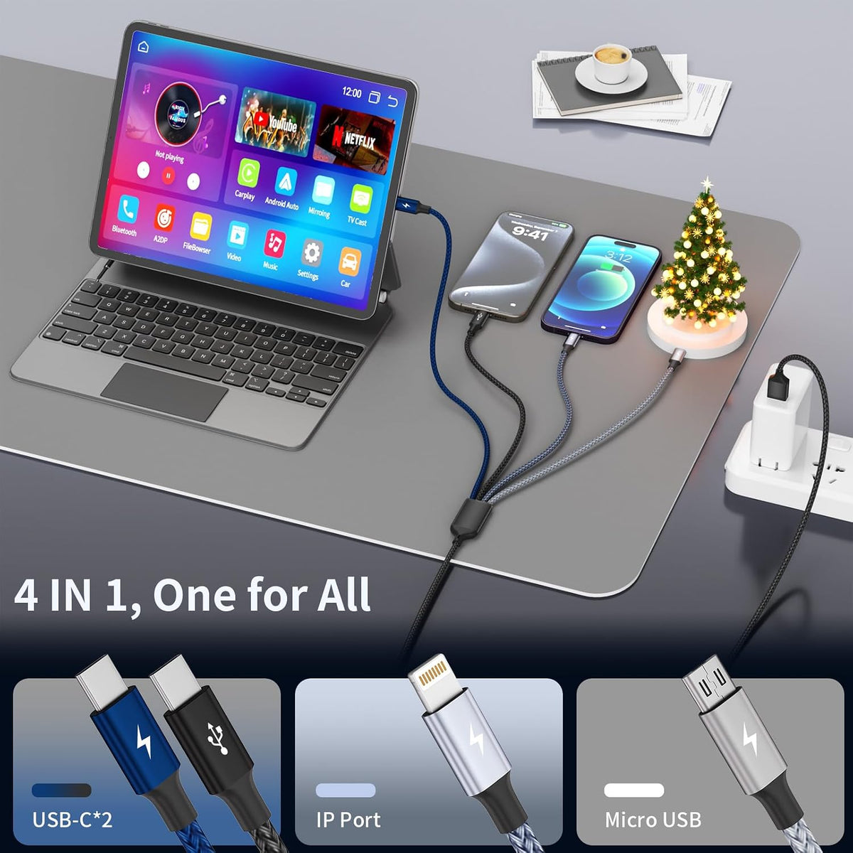 4 in 1 Multi Charging Cable, 5FT Charging Cords for Multiple Devices