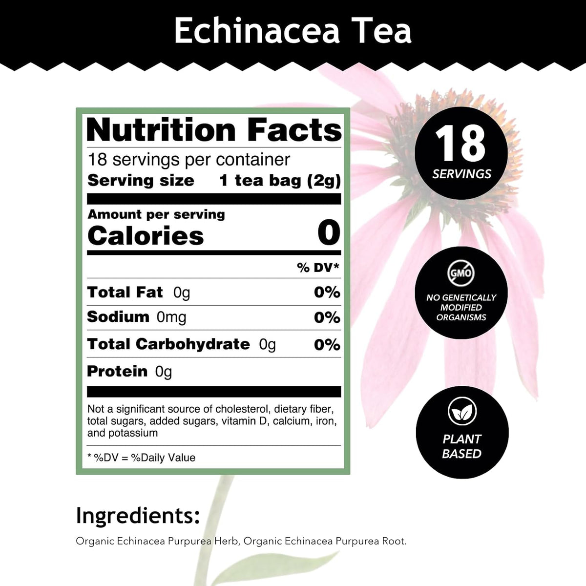 Buddha Teas Organic Echinacea Tea - Herbal Tea, Caffeine Free