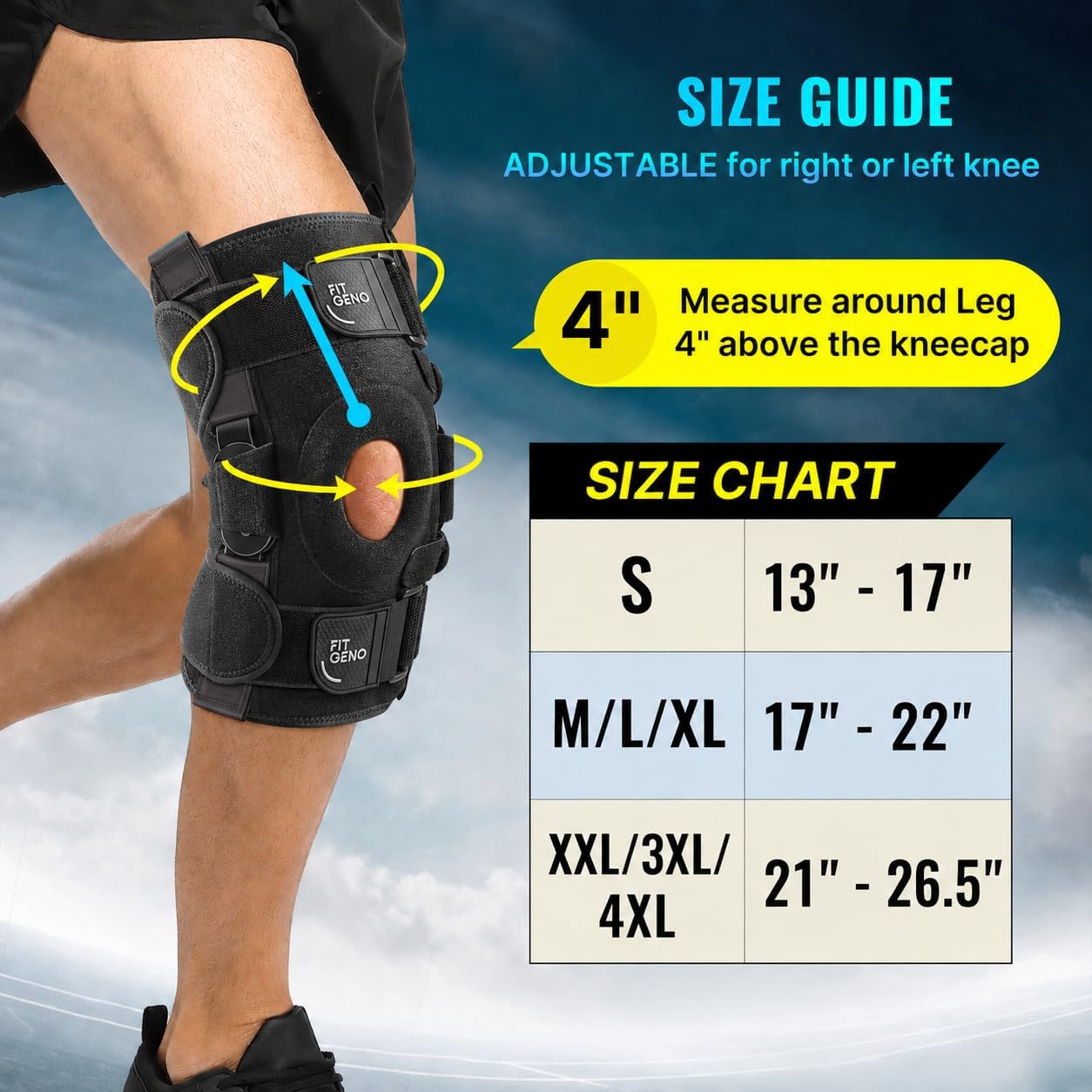 Fit Geno Hinged Knee Brace for Meniscus Tear: Adjustable Knee Support for Knee Pain w/Side Stabilizers & Hinges for Injury or Surgery Recovery - Men and Women