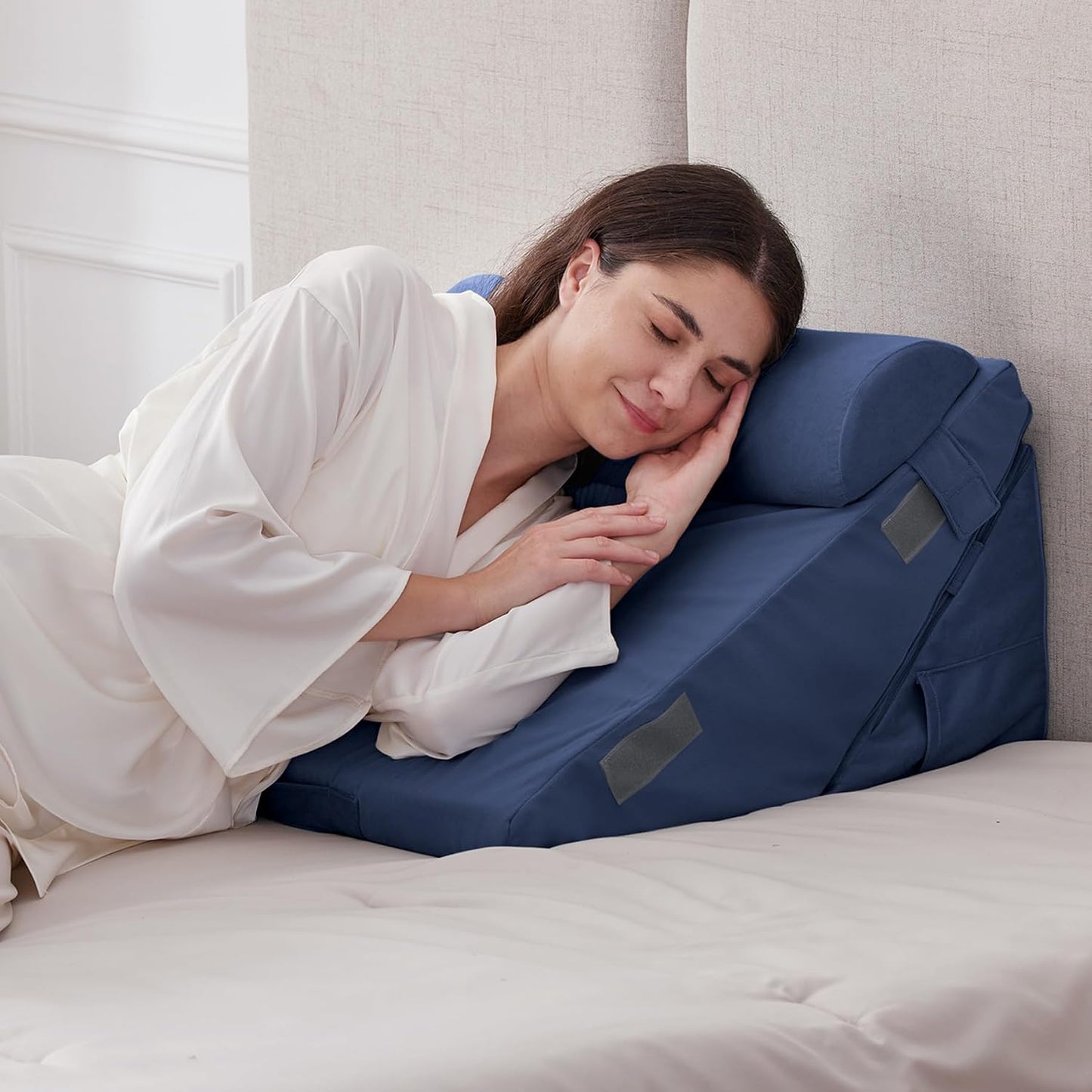 Ruqmuis 3PCS Wedge Pillow Set for After Surgery, Adjustable 9&12 Inch Bed Wedge Pillow for Sleeping, Incline Pillow Wedge for Headboard, Post Surgery, Acid Reflux, Neck&Back Support, White/Grey