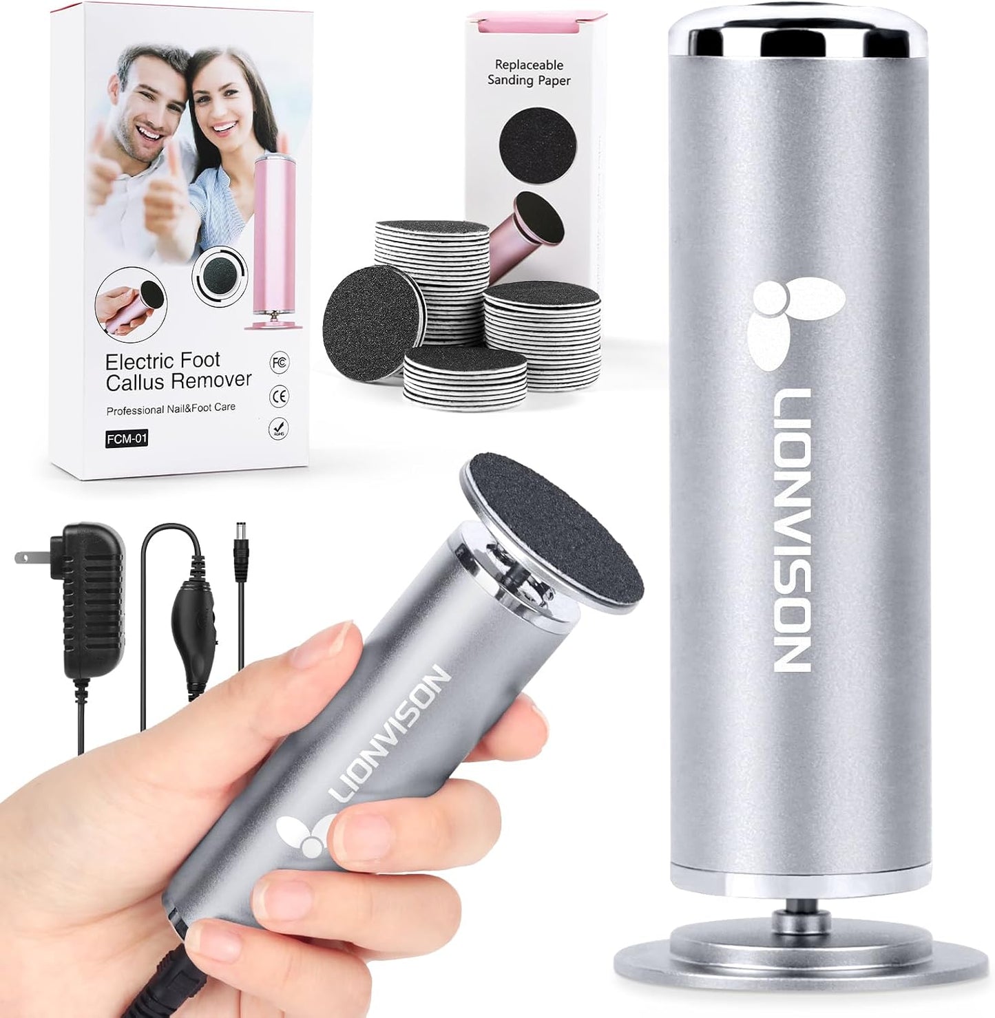 LIONVISON Electric Foot Callus Remover: Adjustable Speed Foot File for Cracked Heels - Working Women's Summer Pedicure Tool with 60pcs Sandpaper Discs - Dead Skin Remover for Dry Feet at-Home
