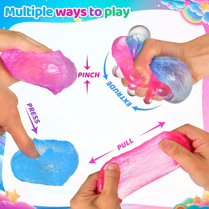 4 Packs Stress Balls for Kids Adult, Stretch and Squeeze Stress Balls for Anxiety Relief, Sensory Squishy Ball for Classroom Prizes Birthday Party Favor Gifts (Squeeze Ball)