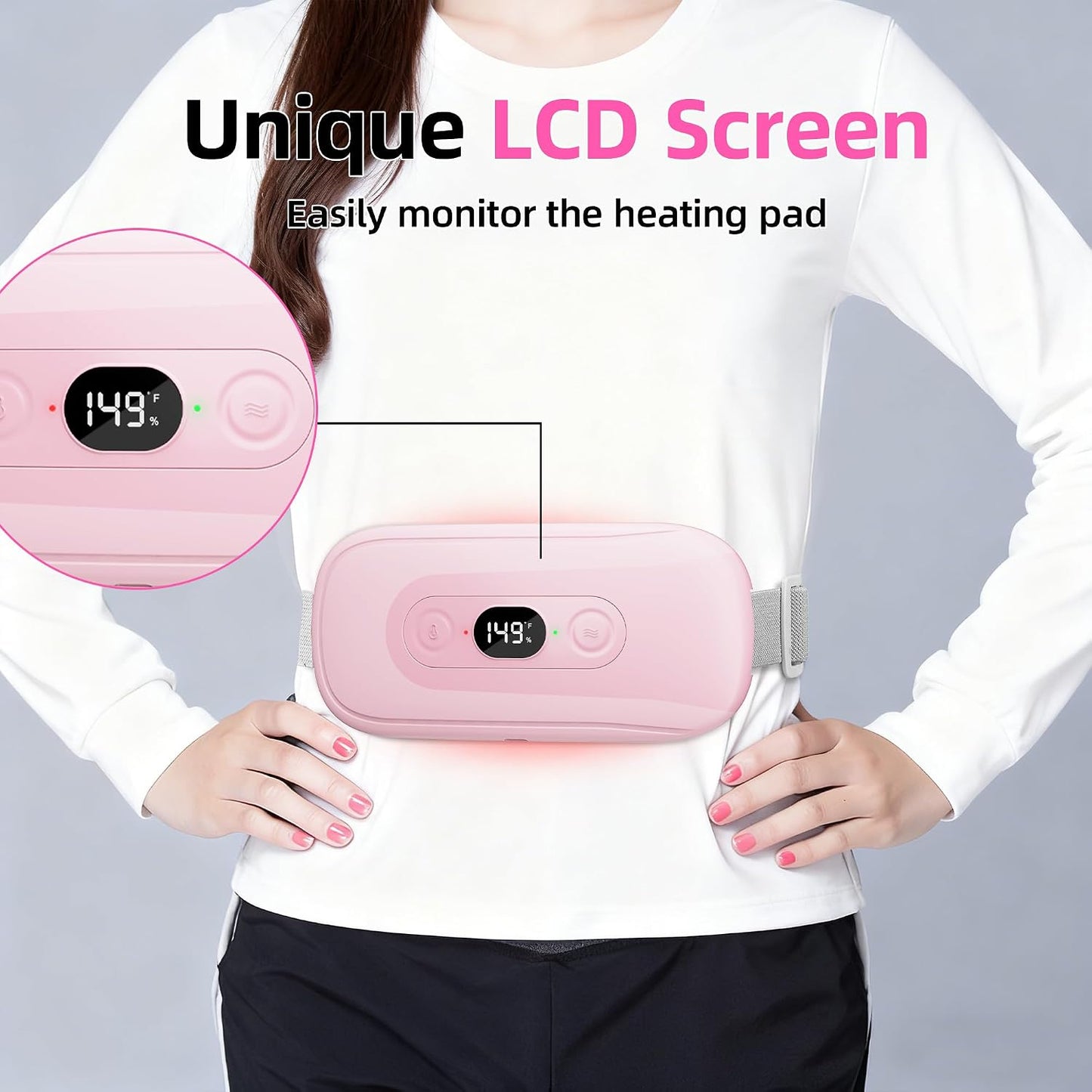 Portable Heating Pad: 2 Timer 6 Heat Levels 6 Vibration Modes Cordless Electric Heating Pad 3s Fast Heating Travel Heating Pad Gifts for Women Christmas Birthday Pink