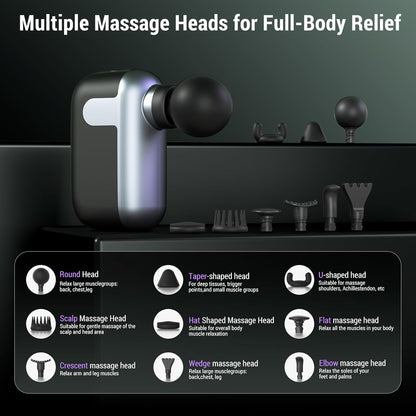 Mini Massage Gun with 10 Massage Heads, Percussion Deep Tissues Handheld Muscle Massager, 8mm Amplitude High-Intensity Massager Gun for Pain Relief for Office Gifts for Her, Home, Athletes