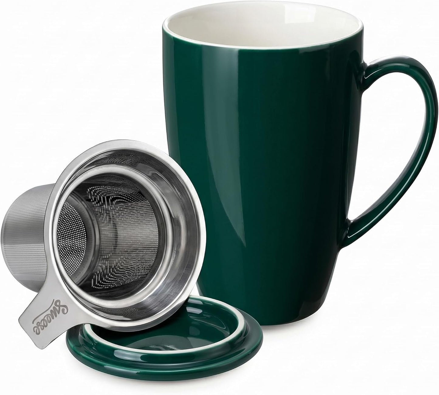 Sweese 15oz Porcelain Tea Mug with Infuser and Lid – Microwave Safe, Ergonomic Handle, Lead-Free Glaze, for Loose Leaf Tea