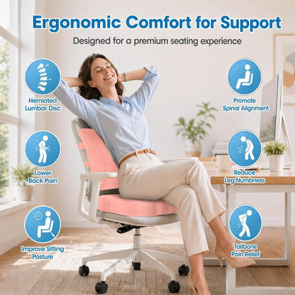 CloudBliss Ergonomic Seat Cushion & Lumbar Support Pillow Set, Black,Large