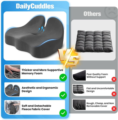 Seat Cushion, Chair Cushions for Office Chairs/Desk Seats/Wheelchair - Hip&Sciatica&Tailbone Pain Relief Memory Foam Office Chair Cushion for Long Sitting Office Workers, Black
