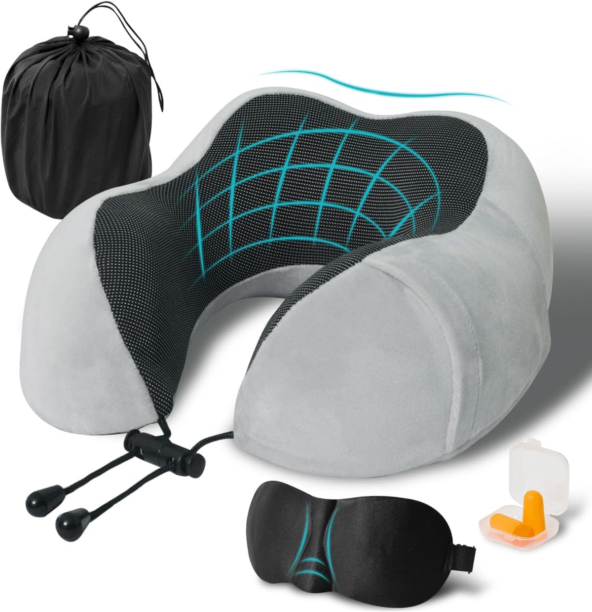 Travel Pillow, Memory Foam Neck Pillow for Traveling, U Shape Neck Pillow Airplane Portable Flight Pillow Travel Kit with 5D Contoured Eye Masks and Earplug for Plane Train Car Home Office