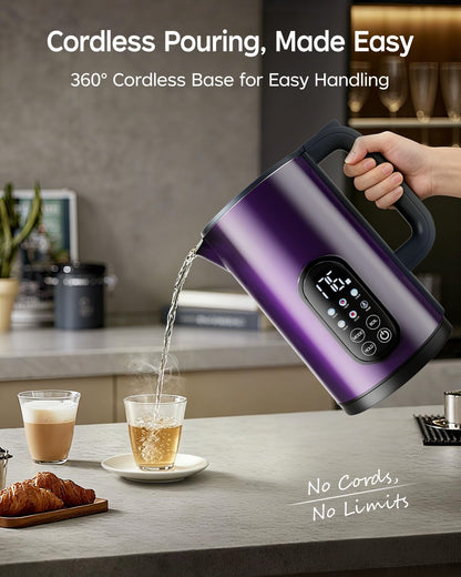 Electric Kettle with Temperature Control, 1.7L Hot Water Kettle for Tea, Coffee & Daily Use, 5 Presets, 2H Keep Warm, Stainless Steel Interior, Auto Shut-Off, Cordless Electric Tea Kettle, Blue