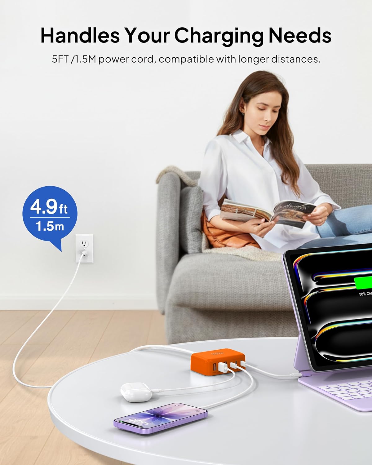 USB Fast Charger Block 50% Smaller 100W Max 6-Port GaN USB Charging Station