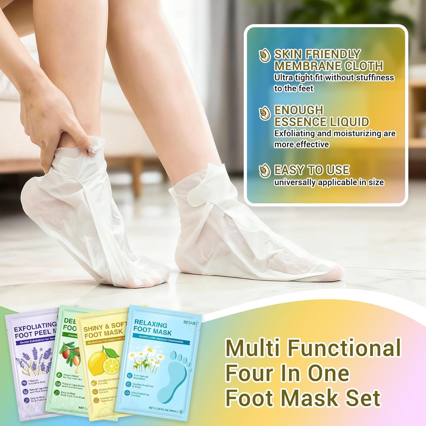 8 Pack Moisturizing Foot Mask,Hydrating Foot Masks for Dry Cracked Feet,Soothing Dry Skin Moisturizer Socks for Baby Soft Feet,Teacher Appreciation Gifts,Foot Care Spa Gifts for Women Men(4 Styles)