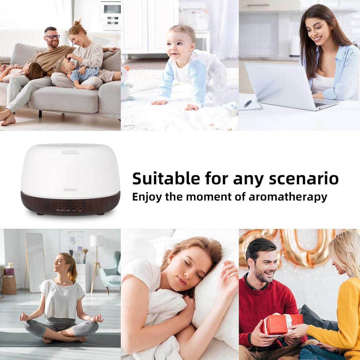SEEDSEEL 300ML Essential Oil Diffuser with 7-Color LED Lights and Remote Control, Modern Minimalist Design, High-Efficiency Ultrasonic Mist Aromatherapy Diffuser for Home