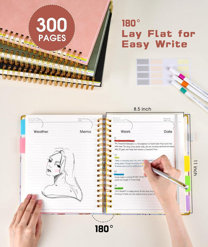 Hardcover Spiral Notebook journal with Removable Dividers Tabs, 300 Pages Leather 5 Subject Notebook College Ruled, 8"x10" Large B5 Notebooks for Work School Note taking, Lined Journal for Women,Black