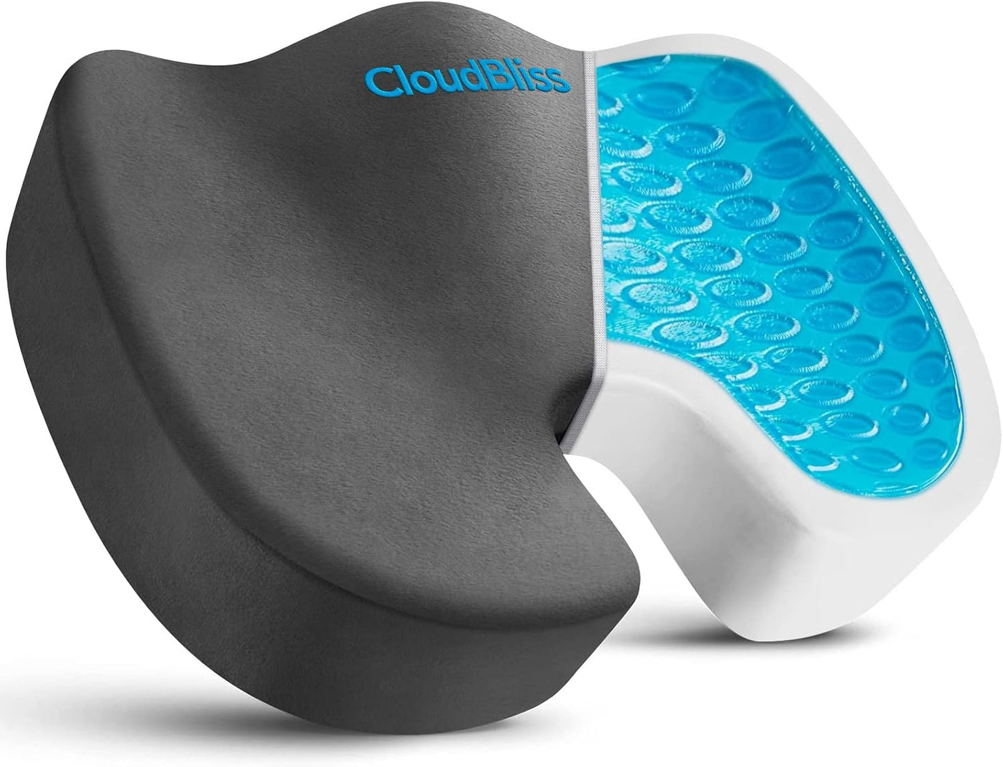 CloudBliss Gel Seat Cushion - Cooling Gel Enhanced Memory Foam Ergonomic Seat Cushion for Long Sitting for Office, Game, Car, Automotive, Airplane (Large, Black)