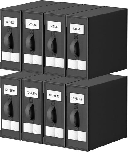 DIMJ Bed Sheet Organizers and Storage - Foldable Sheet Holder, Linen Closet Organizer Box for Sheets Set, Bedding, Blankets, Towel (King & Queen Size), Grey