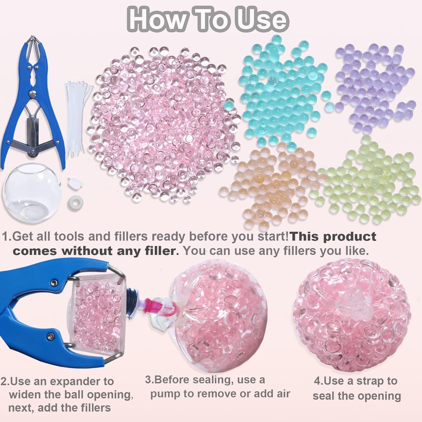 15pcs DIY Stress Ball Kit – Blank Skins with Air Pump & Expander Tool for Making Pressure Balls, Make Your Own Fidget Pressure Balls (15Transparent)