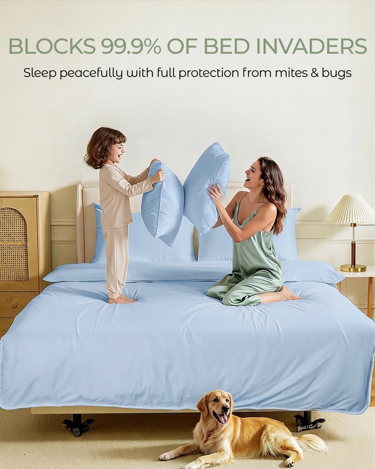 FAUNNA 100% Cotton Pillow Protectors, Bed Bug Proof, Hypoallergenic, Featuring Antimicrobial Product Protection for Enhanced Freshness, Premium Breathable Zippered Protectors(Standard Size, 4 Pack)