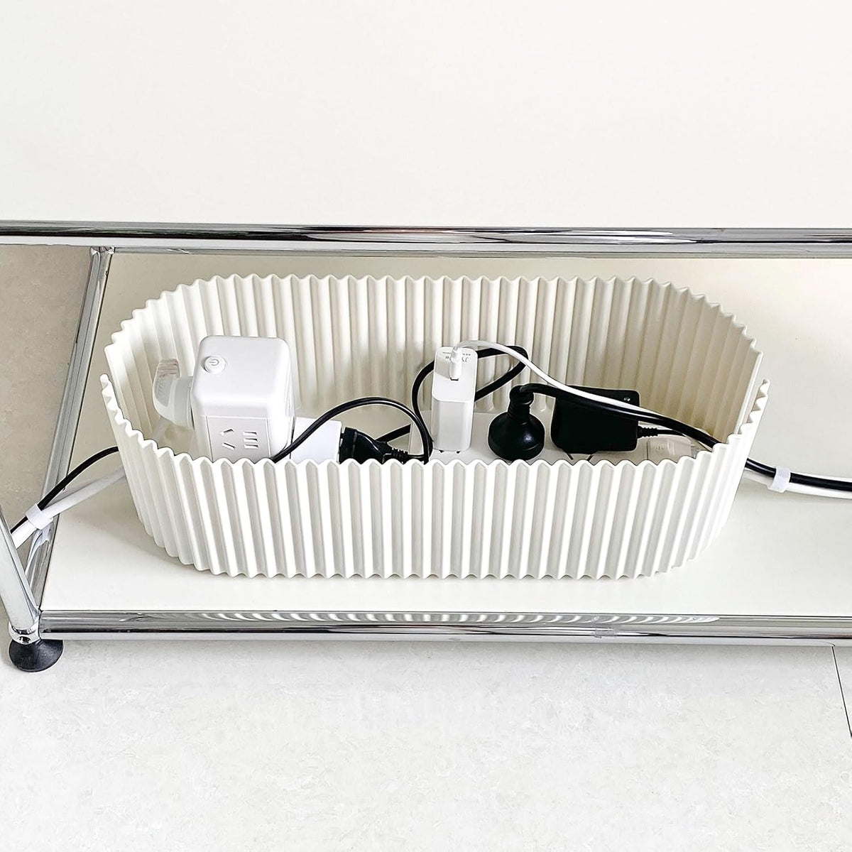 White Cable Box Organizer, Small, Plastic