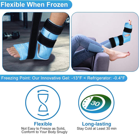 Relief Expert Ankle Ice Pack Wrap – Reusable Cold Gel Pack for Foot and Heel, Dual-Sided Design with Soft Plush Lining, Flexible Cold Compress for Achilles and Ankle Support, Blue