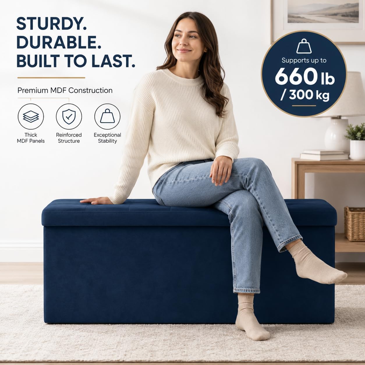 ALASDO Storage Ottoman Footrest Stool Small Ottoman with Storage Foldable Ottomans Foot Rest Footstool Bench for Living Room 17x13x13inches Grey