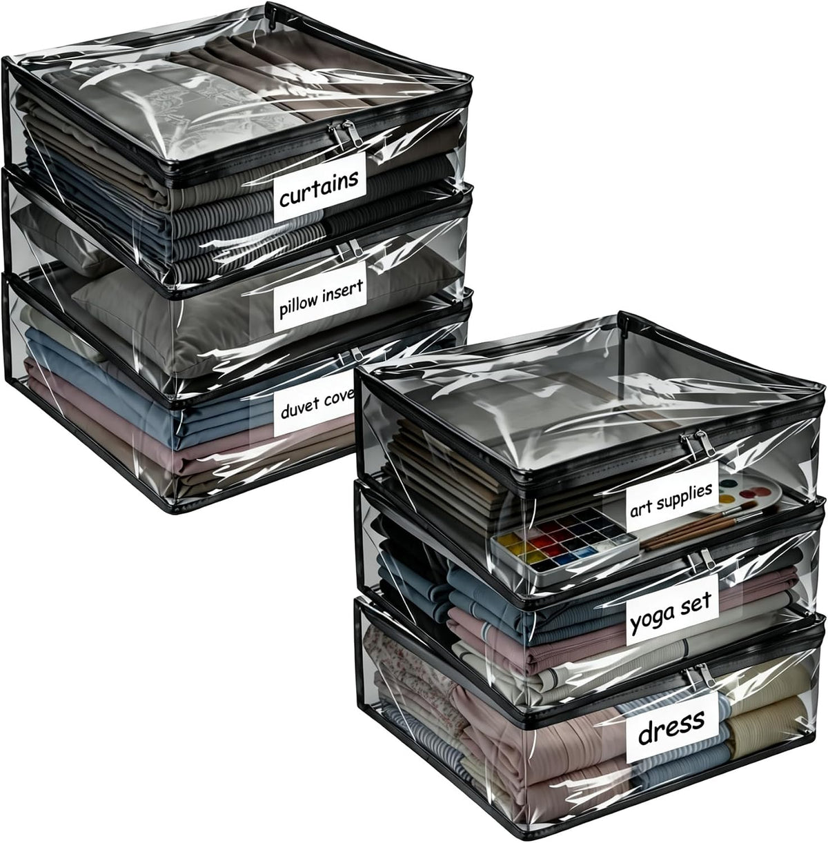 Plastic Storage Bags with Easy-Glide Zipper, Durable Clear Vinyl Zippered Storage Bags for Clothes Sweaters Comforters Blankets Sheets Bedding (15.7 x 13.8 x 3.9 Inch, Transparent White)