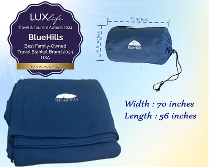 BlueHills Travel Blanket Pillow Compact Lightweight Pocket Size Airplane Traveling Essential Flight Trip Throw in Bag Portable Case Plane Accessory Gray L01
