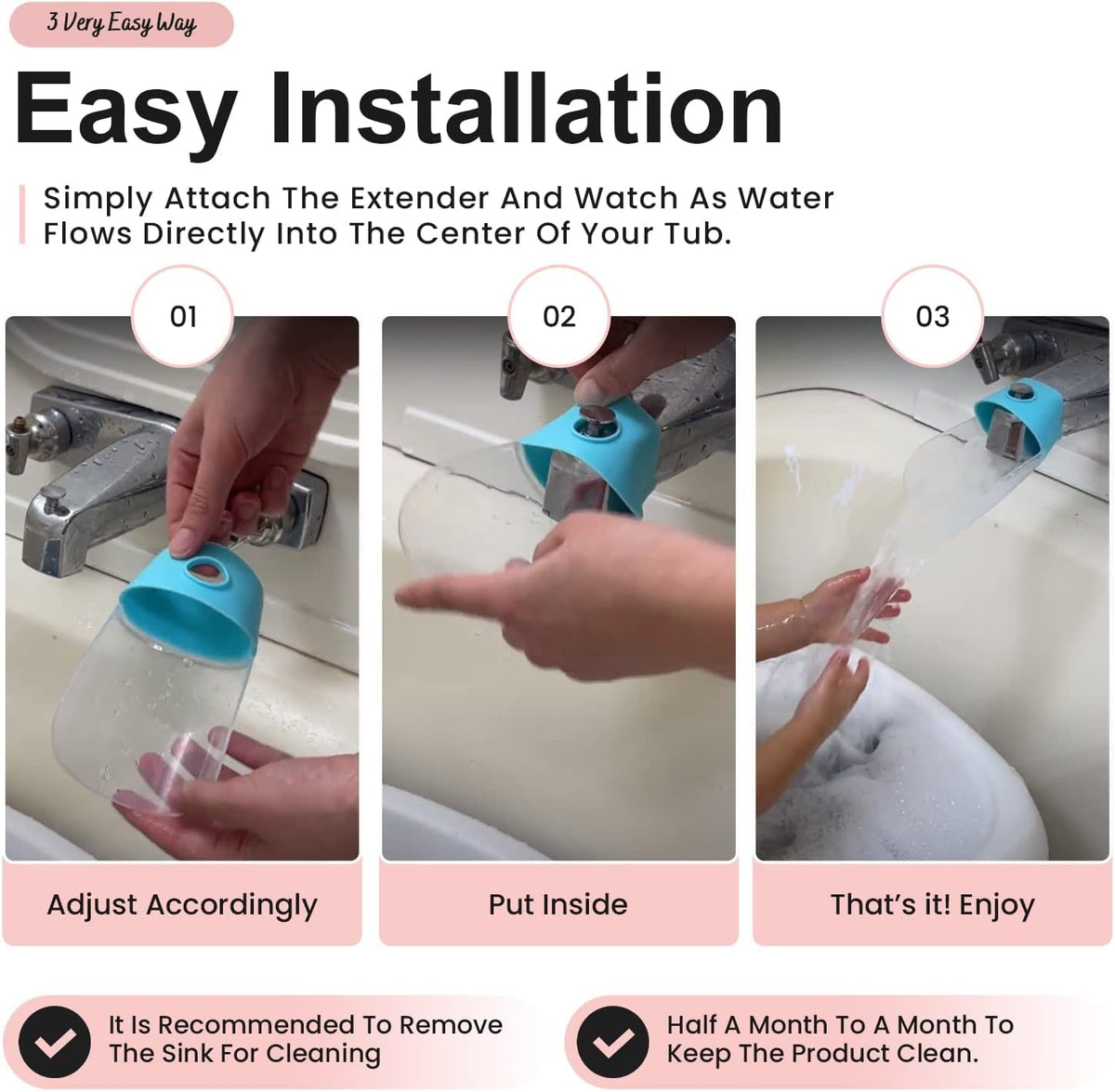 Bath Helper - Bath Tub Faucet Extender - Guides Water Directly from Faucet to Baby Bath Tub Without Excessive Water Waste and Splashing (Clear White)