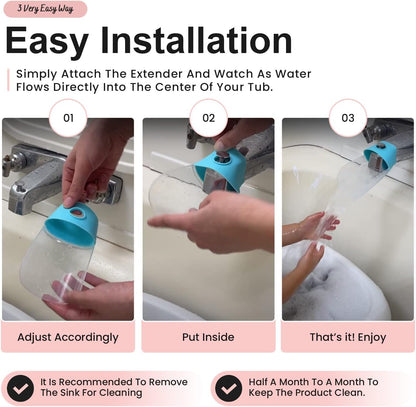 Bath Helper - Bath Tub Faucet Extender - Guides Water Directly from Faucet to Baby Bath Tub Without Excessive Water Waste and Splashing (Clear White)