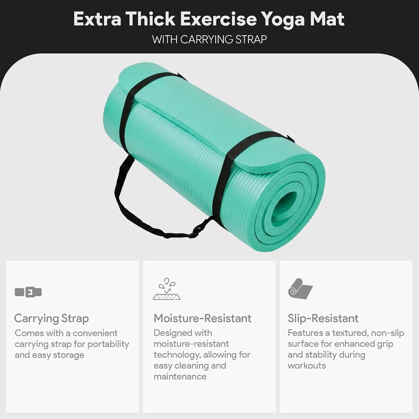 BalanceFrom Yoga Mat, 1-Inch Extra Thick High Density Exercise Mat, Anti-Tear Exercise Yoga Mat with Carrying Strap, Suitable for Various Yoga Exercises, Multiple Colors