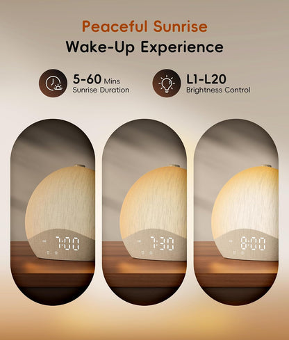 ecozy Sunrise Alarm Clock, White Noise Machine, Sound Machine for Bedroom, Wake Up Light with BT Speaker, 26 Sleep Sounds, 17 Night Lights, Dimmable Digital Clock for Adults, Kids